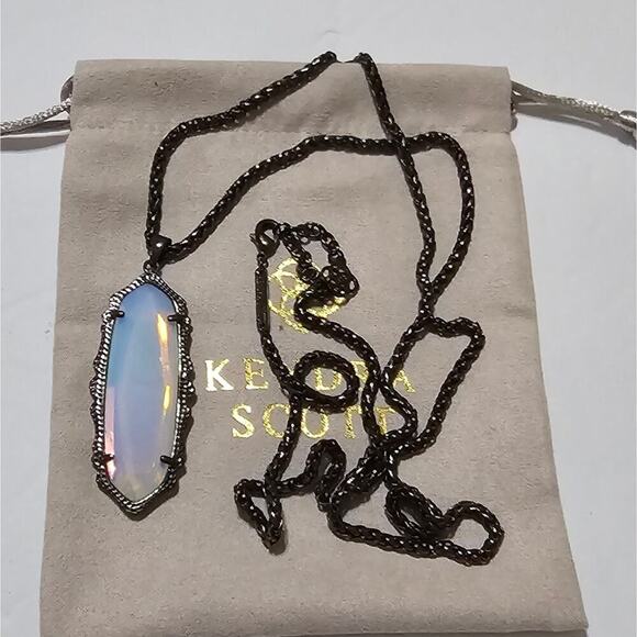 Kendra Scott "Mystic Bazaar" White Opalite Iridescent Gunmetal Chain Necklace - Picture 8 of 8